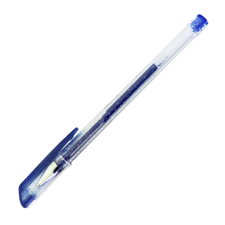 Ручка гелева з блискітками; 1мм; стрижень блакит.; корп.прозор., кліп кольор.; арт. GG-0165-B; VGR - фото №1