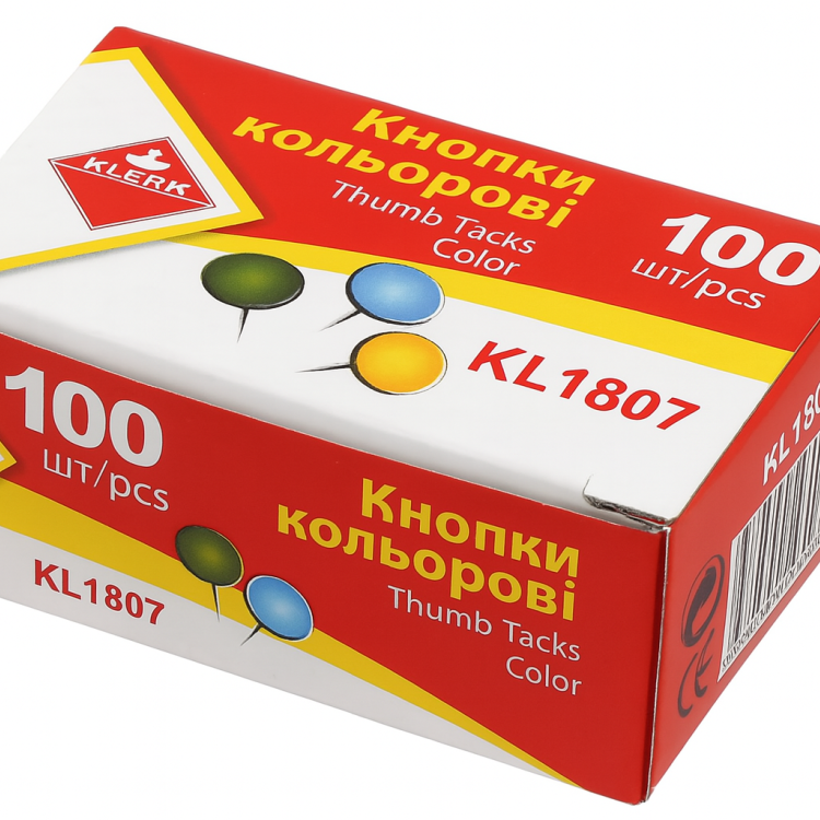 Кнопки металеві; (100шт у пач.); кол. асортi; карт.кор.; арт. KL1807; KLERK