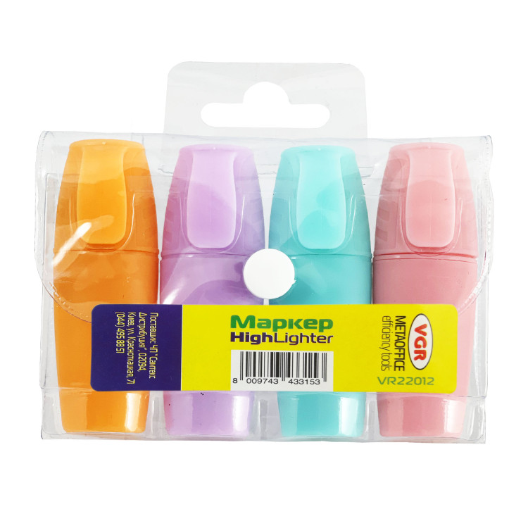 Маркери текст. (міні) 75мм; у наб. 4шт. кол. паст. асорті; 2-4мм, клінопод.; арт.VR22012; VGR - фото №1