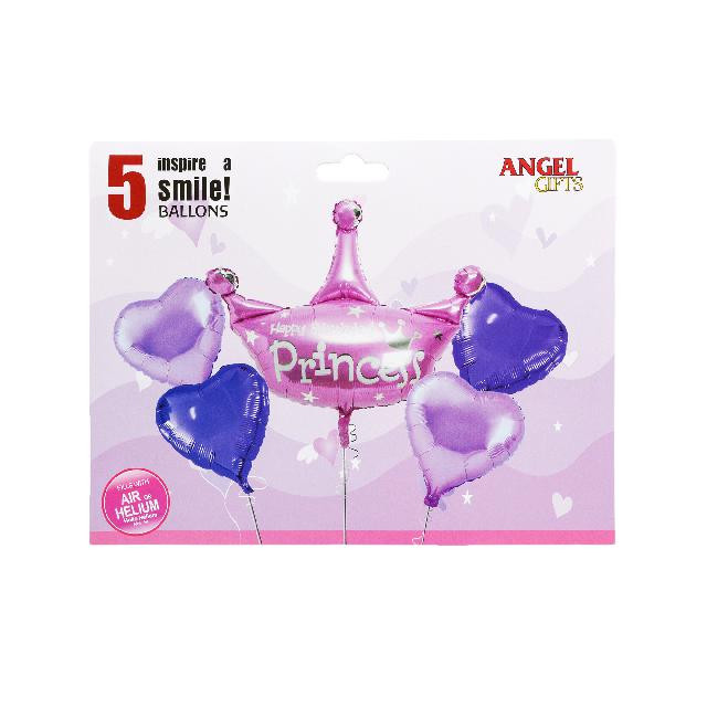 Кульки повітряні; (Princess) 5шт. у наб.; фольга; кол. асорті; арт. AG1626-010; ANGEL GIFTS