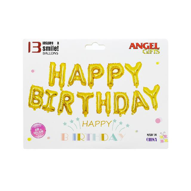 Кульки повітряні (Happy Birthday), 13шт. у наб.; фольга; кол. асорті; арт. AG1626-011; ANGEL GIFTS