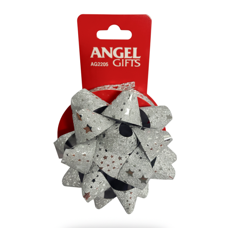 Бант та стрічка в наборі; колір срібло; 1 бант 10см + стрічка 2см*4м.; матеріал: поліпропілен; арт. AG2205; ANGEL GIFTS - фото №1