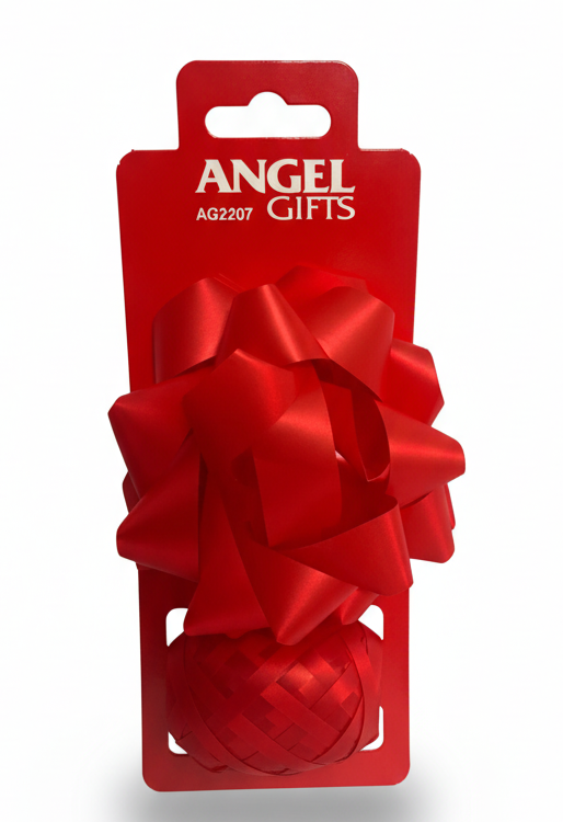 Бант та стрічка-кокон в наборі; колір червоний; 1 бант 8 см. + стрічка 5мм*10м; матеріал: поліпропілен; арт. AG2207; ANGEL GIFTS - фото №1