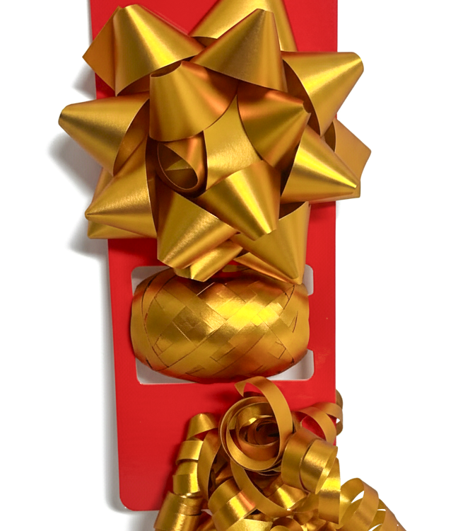 Бант та стрічка-кокон в наборі; матовий; колір золото; 2 банта 10, 15см + стрічка 5мм*10м; матеріал: поліпропілен; арт. AG2221; ANGEL GIFTS