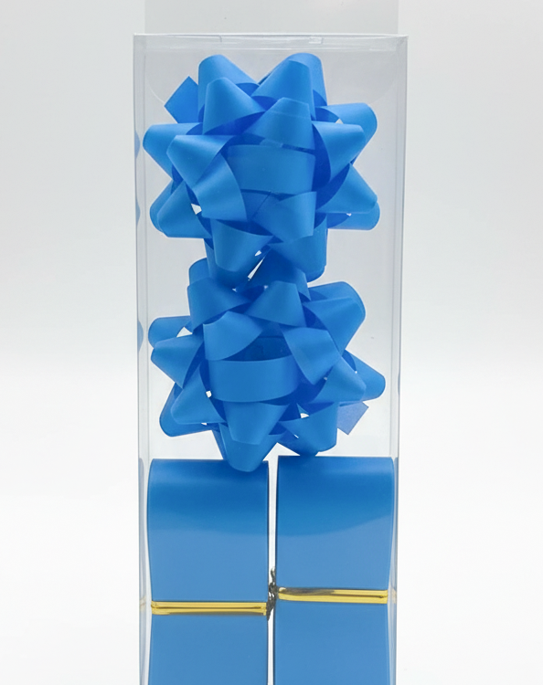 Бант та стрічка в наборі; колір блакитний; 2 банти 4 см. + 2 стрічки 2,8см*3м; матеріал: поліпропілен; арт. AG2222; ANGEL GIFTS - фото №1