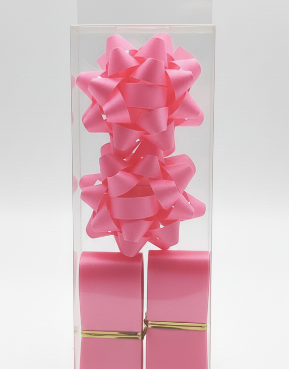 Бант та стрічка в наборі; колір рожевий; 2 банти 5,5 см. + 2 стрічки 2,8см*3м; матеріал: поліпропілен; арт. AG2224; ANGEL GIFTS - фото №1