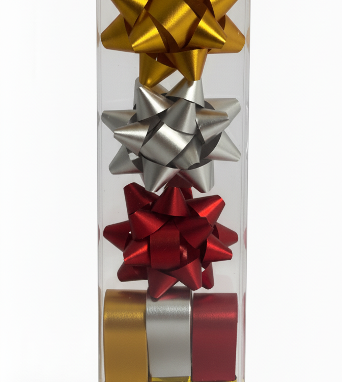 Бант та стрічка в наборі; колір асорті; 3 банта 4см + 3 стрічки 1,5см*10м; матеріал поліпропілен; арт. AG2231; ANGEL GIFTS - фото №1