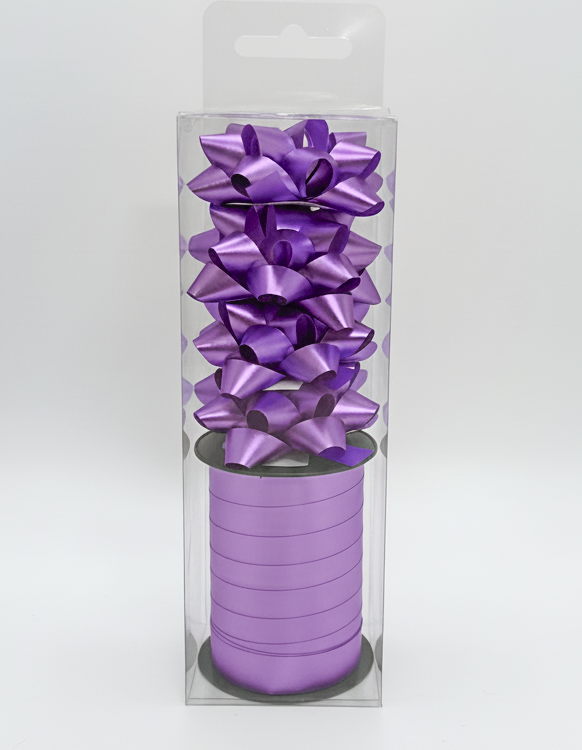 Бант та стрічка в наборі; колір бузковий; 4 банти 5 см. + стрічка 1см*10м; матеріал: поліпропілен; арт. AG2243; ANGEL GIFTS - фото №1