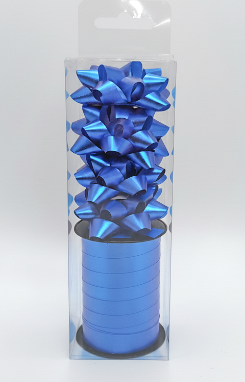 Бант та стрічка в наборі; колір синій; 4 банти 5 см. + стрічка 1см*10м; матеріал: поліпропілен; арт. AG2244; ANGEL GIFTS - фото №1