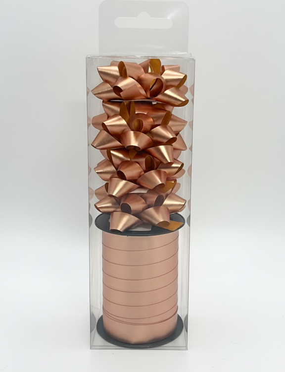 Бант та стрічка в наборі; колір бежевий; 4 банти 5 см. + стрічка 1см*10м; матеріал: поліпропілен; арт. AG2245; ANGEL GIFTS - фото №1