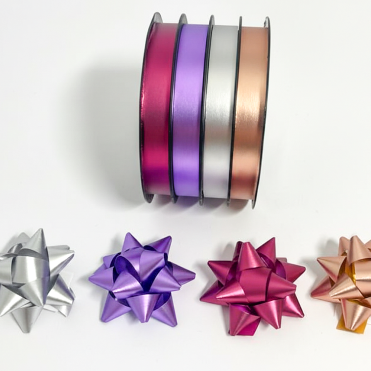 Стрічка та бант в наборі; матові; колір асорті; 4 банти 3 см. + 4 стрічки 1см*10м; матеріал: поліпропілен; арт. AG2247; ANGEL GIFTS