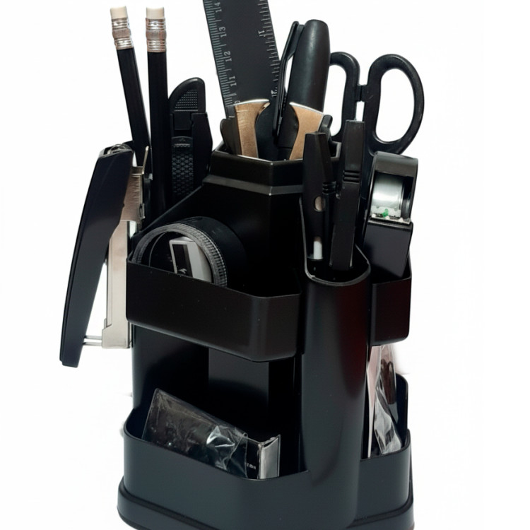 Набір настільний з наповненням обертовий; 17 предметів; 146х148мм; пластик.; кол. чорний; арт. KL6143; KLERK - фото №1