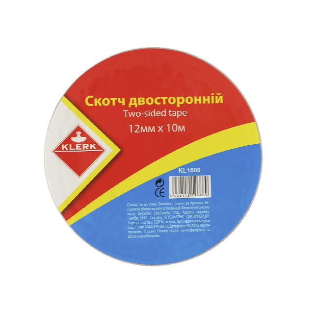 Стрічка клейка двостороння; 12мм*10м; арт. KL1600; KLERK