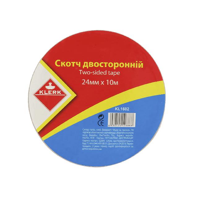 Стрічка клейка двостор.; 24мм*10м; арт. KL1602; KLERK
