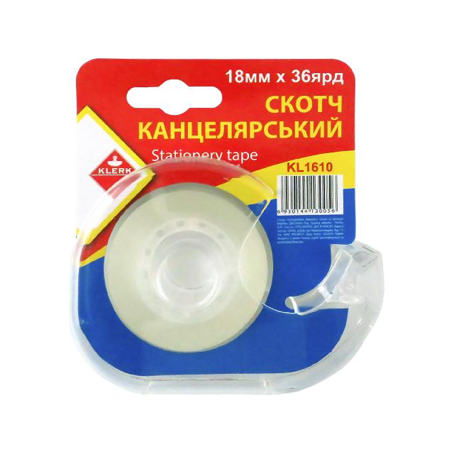 Стрічка клейка канц.; 18мм*36ярд.; (у дисп.); прозор.; 40мкм; арт. KL1610; KLERK