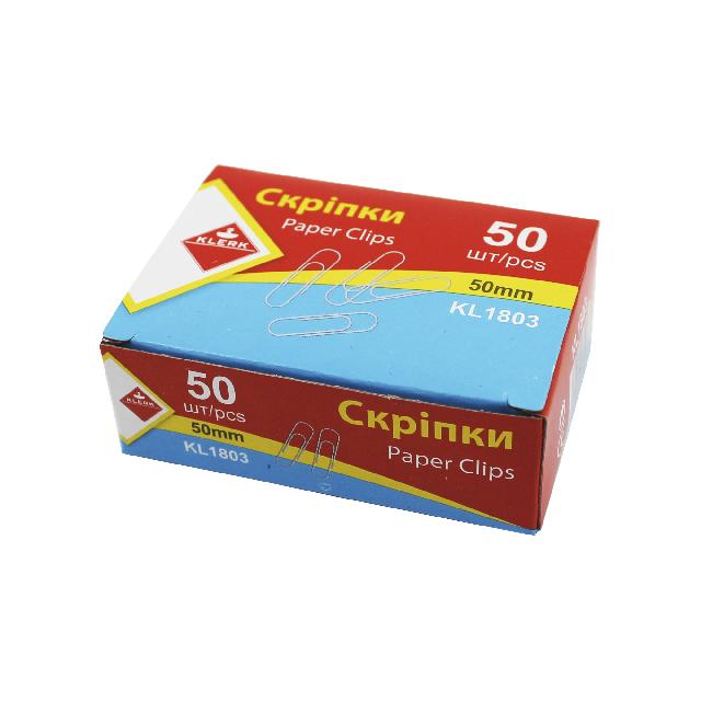 Скріпки канц. нікельовані; 50мм; (50шт у пач.); закругл.; карт.кор.; арт. KL1803; KLERK