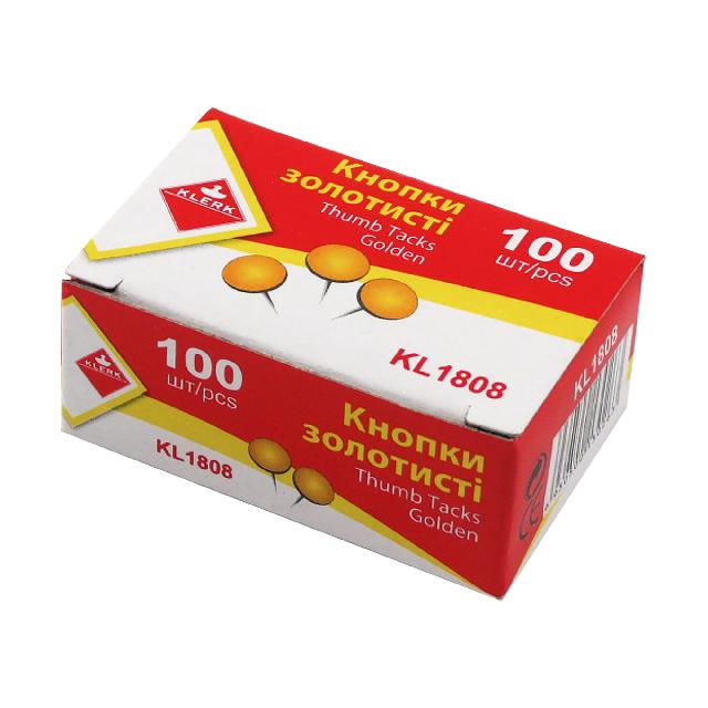 Кнопки металеві; (100шт у пач.); кол. золот.; карт.кор.; арт. KL1808; KLERK