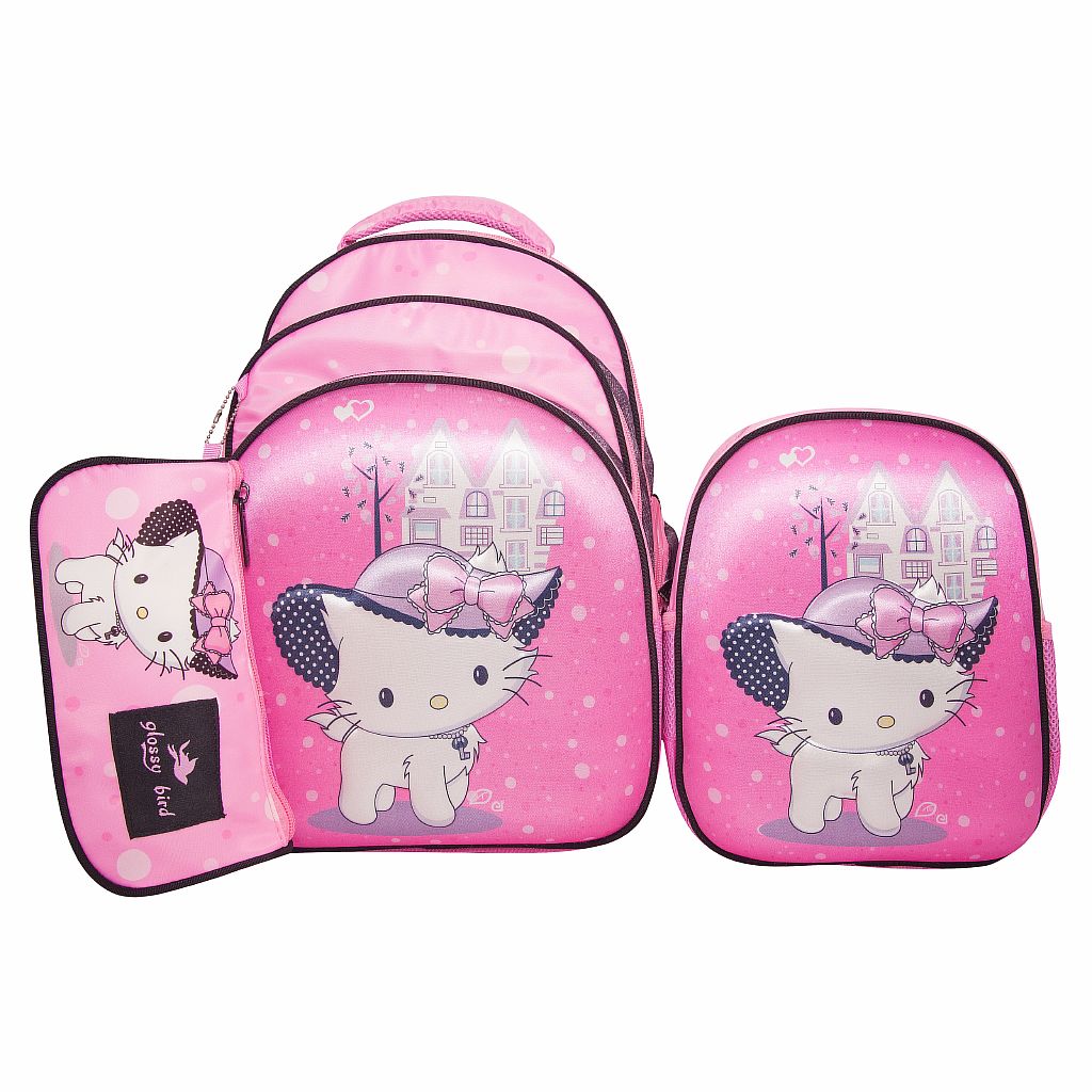 Рюкзак з пеналом і ланчбоксом; 39*31*22/22*12*7/27*21*11см; рожевий "Котик", поліестер; арт. GB2372; VGR