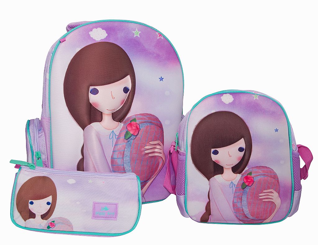 Рюкзак з пеналом і ланчбоксом; 39*31*13/22*12*7/27*21*11см; бузковий "3Д Дівчинка", поліестер; арт. GB2125; VGR