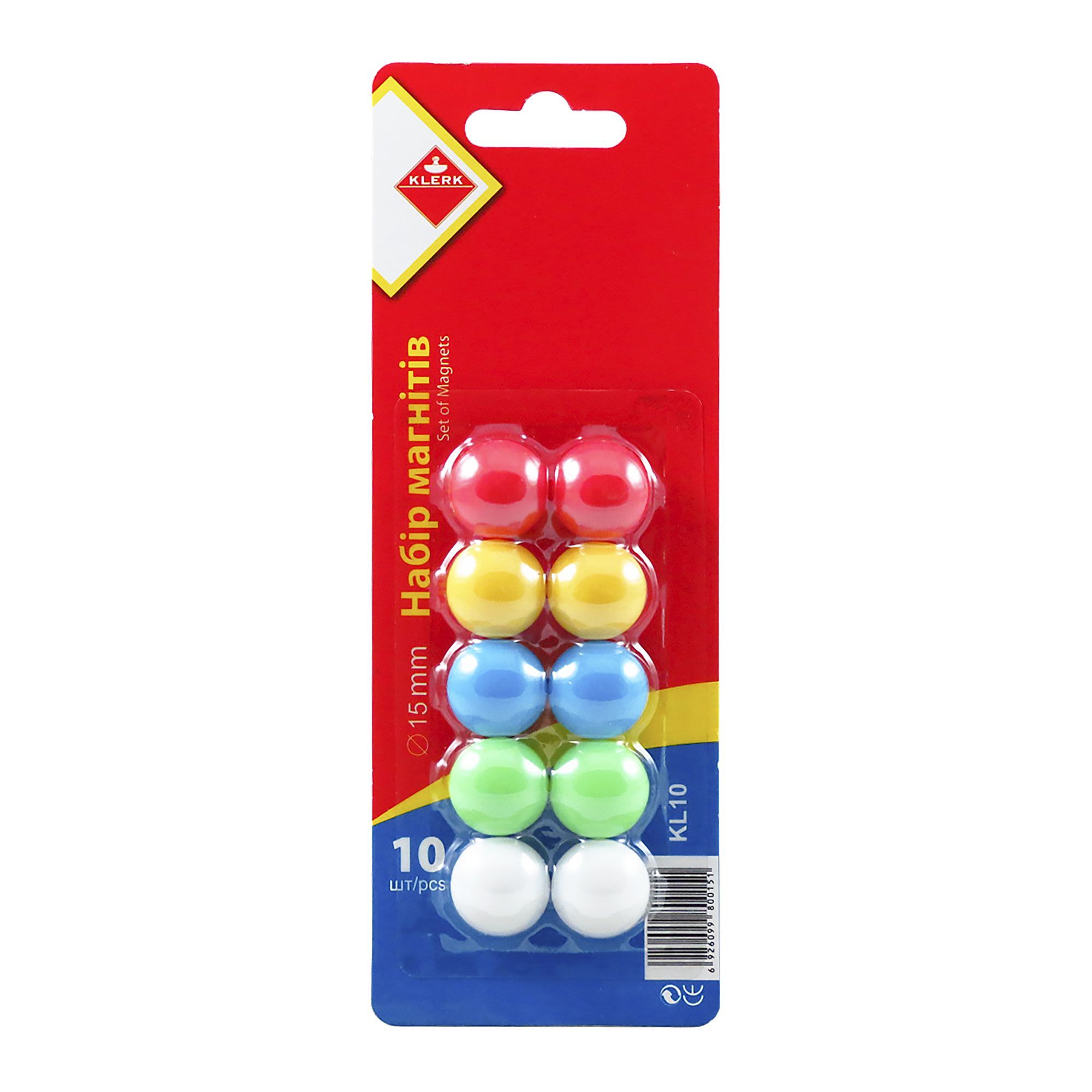 Магніти для дошки; (10шт у наб.); d=1.5см; кол. асорті; арт. KL10; KLERK