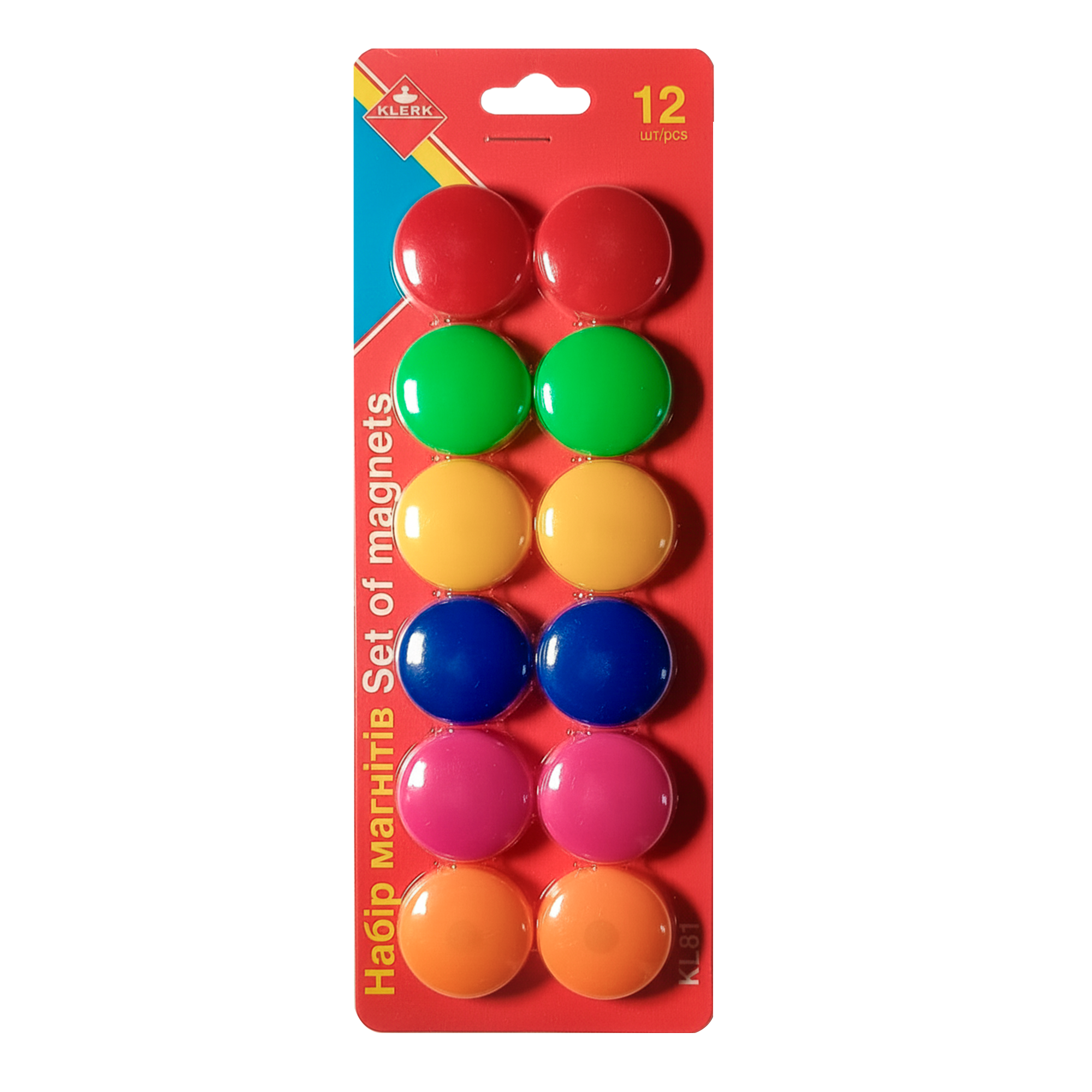 Магніти для дошки; (12 шт у наб.); d=3см; кол. асорті; арт. KL81; KLERK