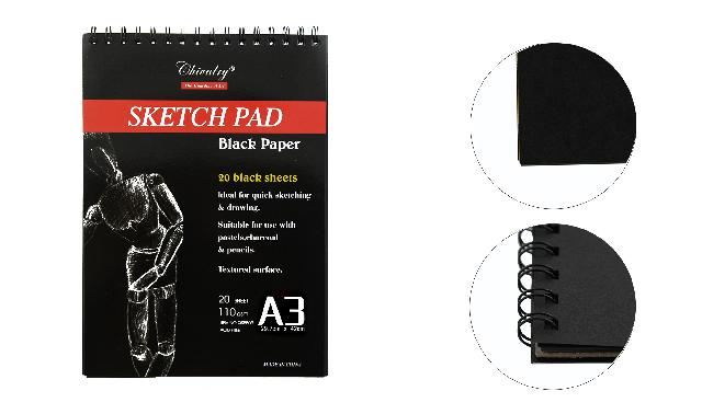 Альбом на пруж. для худож. робіт "SKETCH PAD" (чорн. папір), А3, 20 арк. 110 г/м2. арт. QS5509A3; Chivalry