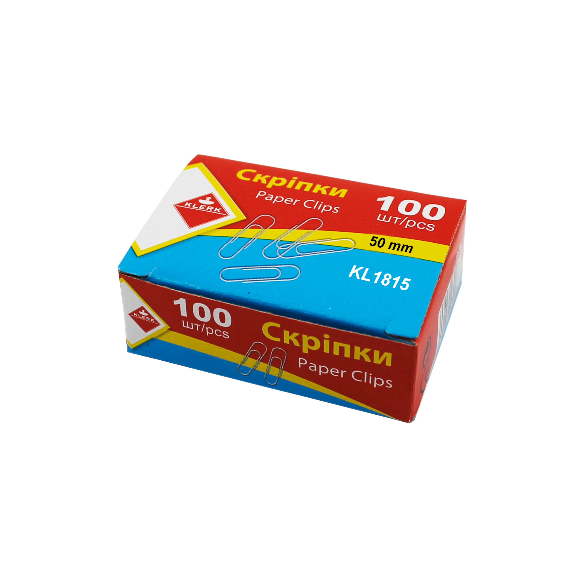 Скріпки канц. нікельовані; 50мм; (100шт у пач.); закругл.; карт.кор.; арт. KL1815; KLERK