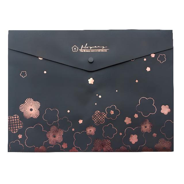 Папка-конверт пластикова на кнопці А4; непрозора; матова з шиммером; колір чорний; арт. KL10527; KLERK