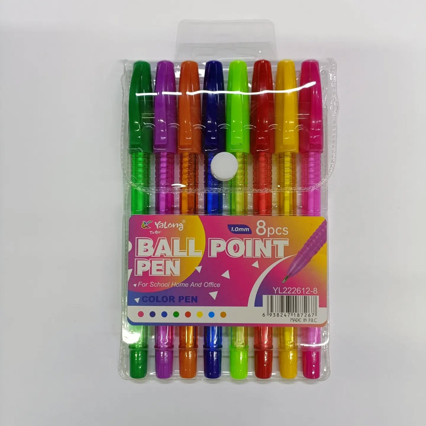 Набір ручок кулькових на масляній основі; 8 кольорів у наб.; 1 мм;  корп.прозор.; арт. YL222612-8; Yalong