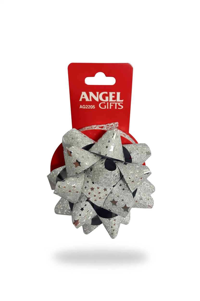 Бант та стрічка в наборі; колір срібло; 1 бант 10см + стрічка 2см*4м.;  матеріал: поліпропілен; арт. AG2205; ANGEL GIFTS