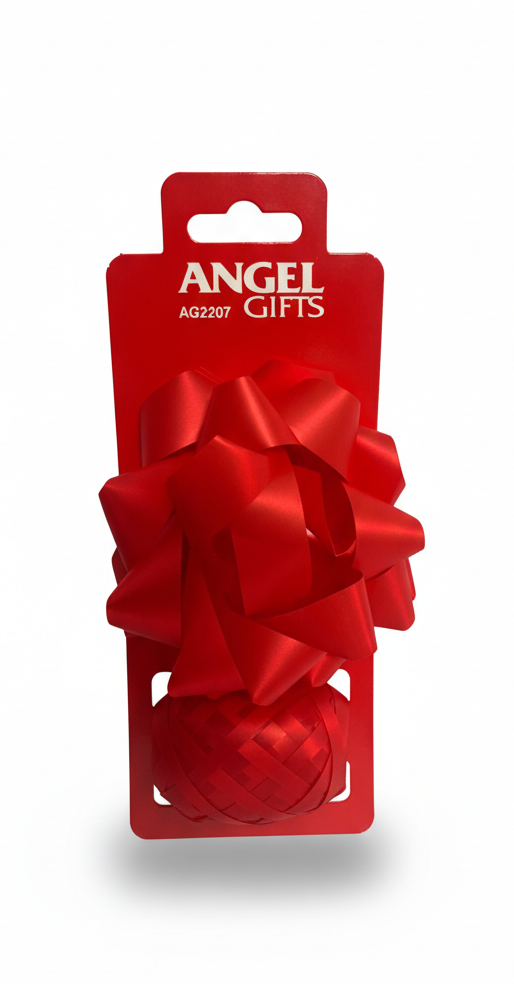 Бант та стрічка-кокон в наборі; колір червоний; 1 бант 8 см. + стрічка 5мм*10м;  матеріал: поліпропілен; арт. AG2207; ANGEL GIFTS