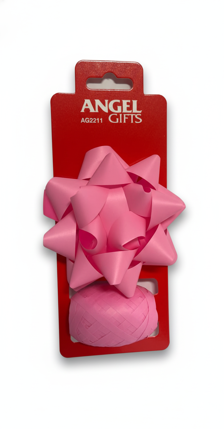 Бант та стрічка-кокон в наборі; колір рожевий; 1 бант 8 см. + стрічка 5мм*10м;  матеріал: поліпропілен; арт. AG2211; ANGEL GIFTS