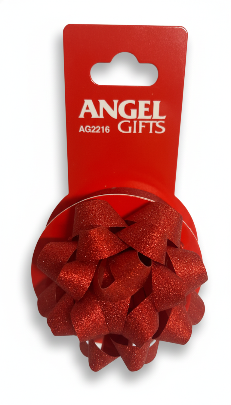 Бант та стрічка в наборі; глітер; колір червоний; 1 бант 6 см.+ стрічка 1.5см*4м;  матеріал: поліпропілен; арт. AG2216; ANGEL GIFTS