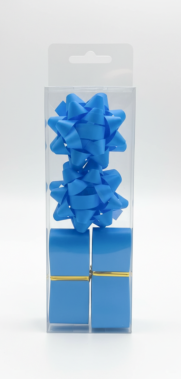 Бант та стрічка в наборі; колір блакитний; 2 банти 4 см. + 2 стрічки 2,8см*3м;  матеріал: поліпропілен; арт. AG2222; ANGEL GIFTS