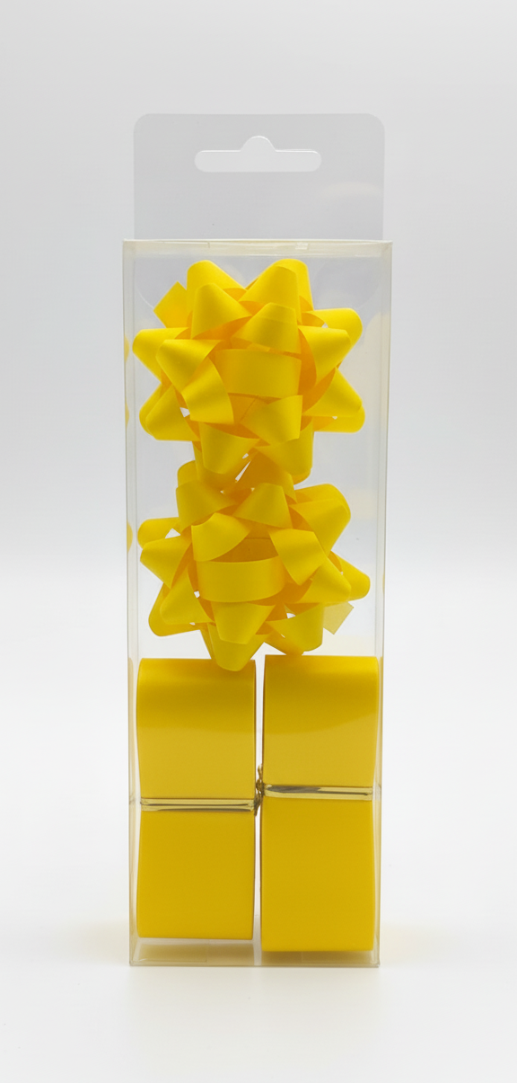 Бант та стрічка в наборі; колір жовтий; 2 банти 4 см. + 2 стрічки 2,8см*3м;  матеріал: поліпропілен; арт. AG2223; ANGEL GIFTS