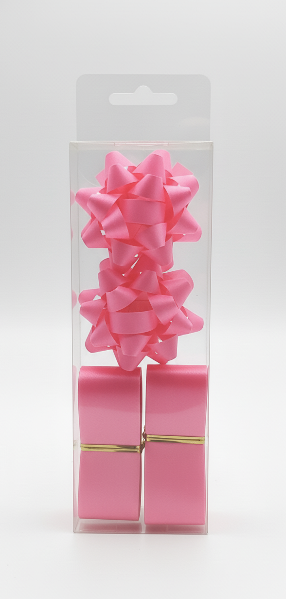 Бант та стрічка в наборі; колір рожевий; 2 банти 5,5 см. + 2 стрічки 2,8см*3м;  матеріал: поліпропілен; арт. AG2224; ANGEL GIFTS