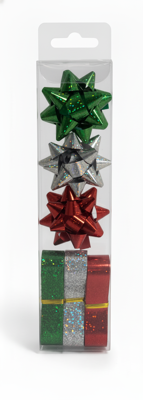 Бант та стрічка в наборі; голограма; колір асорті; 3 банта 4см + 3 стрічки 1,5см*10м; матеріал поліпропілен; арт. AG2230; ANGEL GIFTS