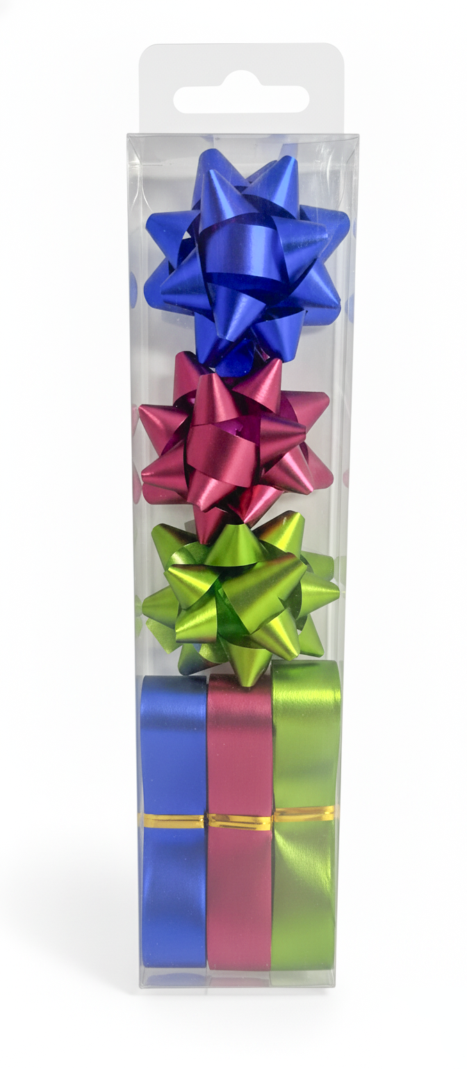 Бант та стрічка в наборі; колір асорті; 3 банта 4см + 3 стрічки 1,5см*10м; матеріал поліпропілен; арт. AG2232; ANGEL GIFTS