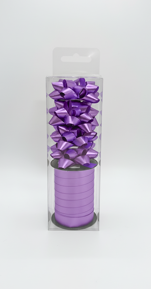 Бант та стрічка в наборі; колір бузковий; 4 банти 5 см. + стрічка 1см*10м;  матеріал: поліпропілен; арт. AG2243; ANGEL GIFTS