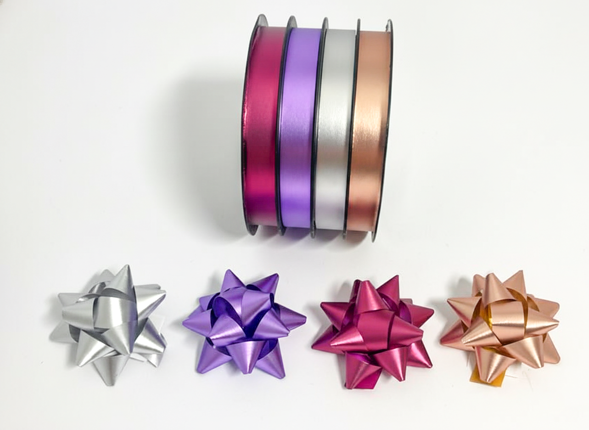 Стрічка та бант в наборі; матові; колір асорті; 4 банти 3 см. + 4 стрічки 1см*10м;  матеріал: поліпропілен; арт. AG2247; ANGEL GIFTS