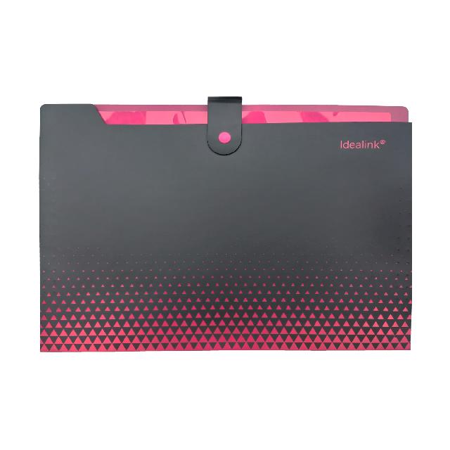 Папка пластикова на 8 відділень; на кнопці; з розширенням; А4; колір чорний з рожевим; арт. KL10531-2; KLERK