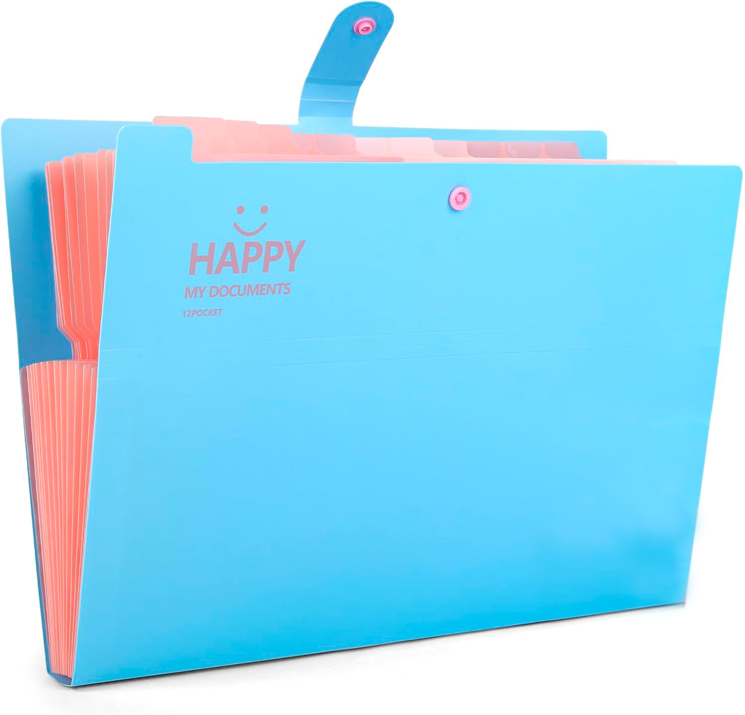 Папка пластикова на 12 відділень; на кнопці; з розширенням; А4; колір блакитний; арт. KL10532-1; KLERK