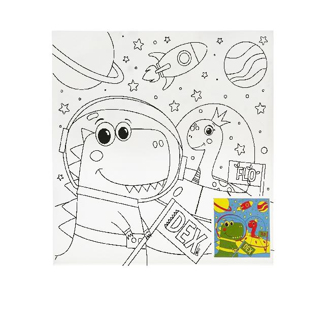 Полотно-розмальовка з контуром на картоні "Динозаври в космосі", 20*20см., арт.20*20-1
