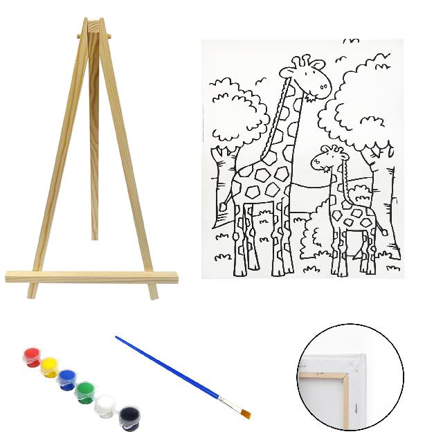 Полотно-розмальовка з контуром на дерев'яному підрамнику "Жирафи", 30*40см., мольберт + фарби + пензлик в наб., арт.QSA30*40-3