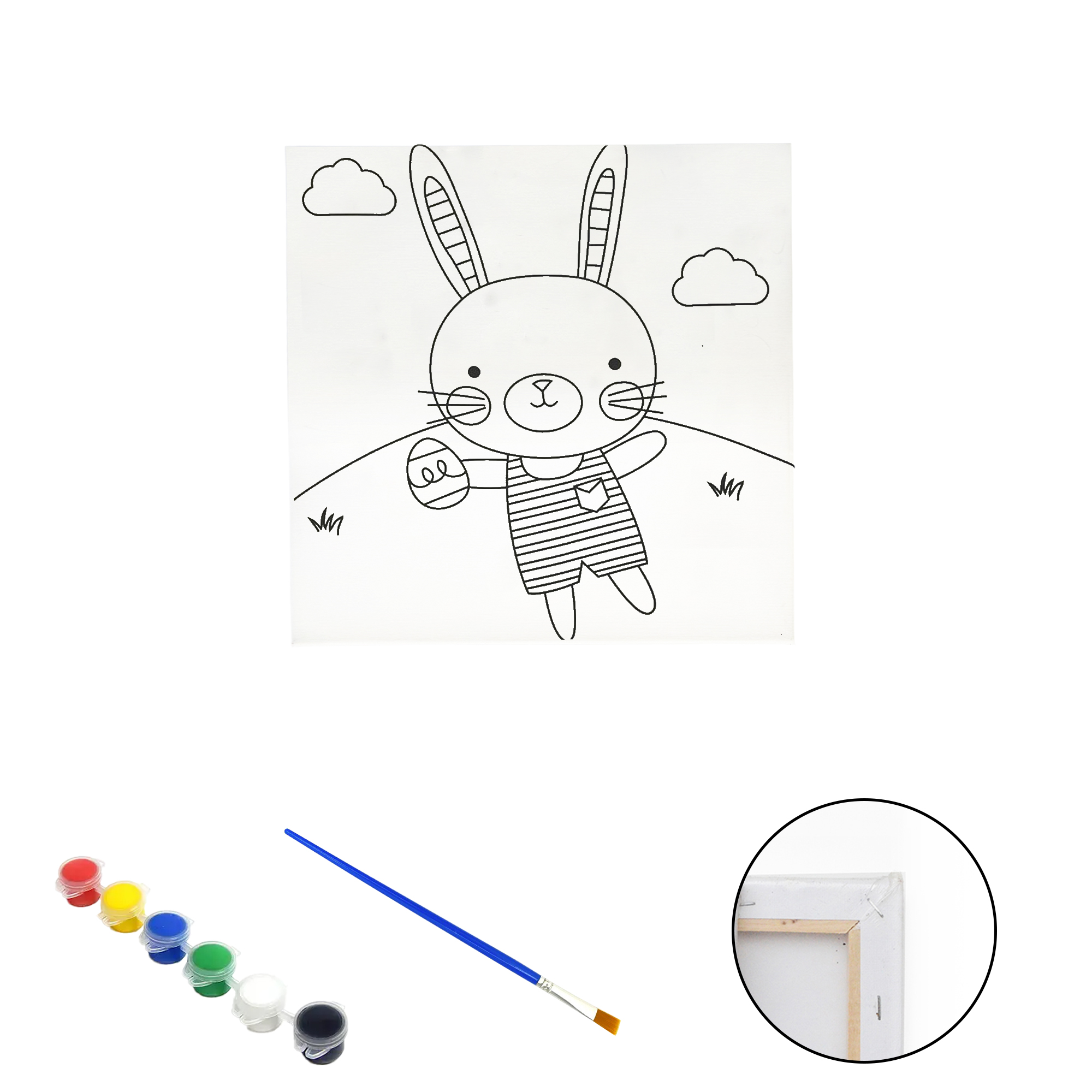 Полотно-розмальовка з контуром на дерев'яному підрамнику "Зайчик", 20*20см., фарби + пензлик в наб., арт.QS20*20-1