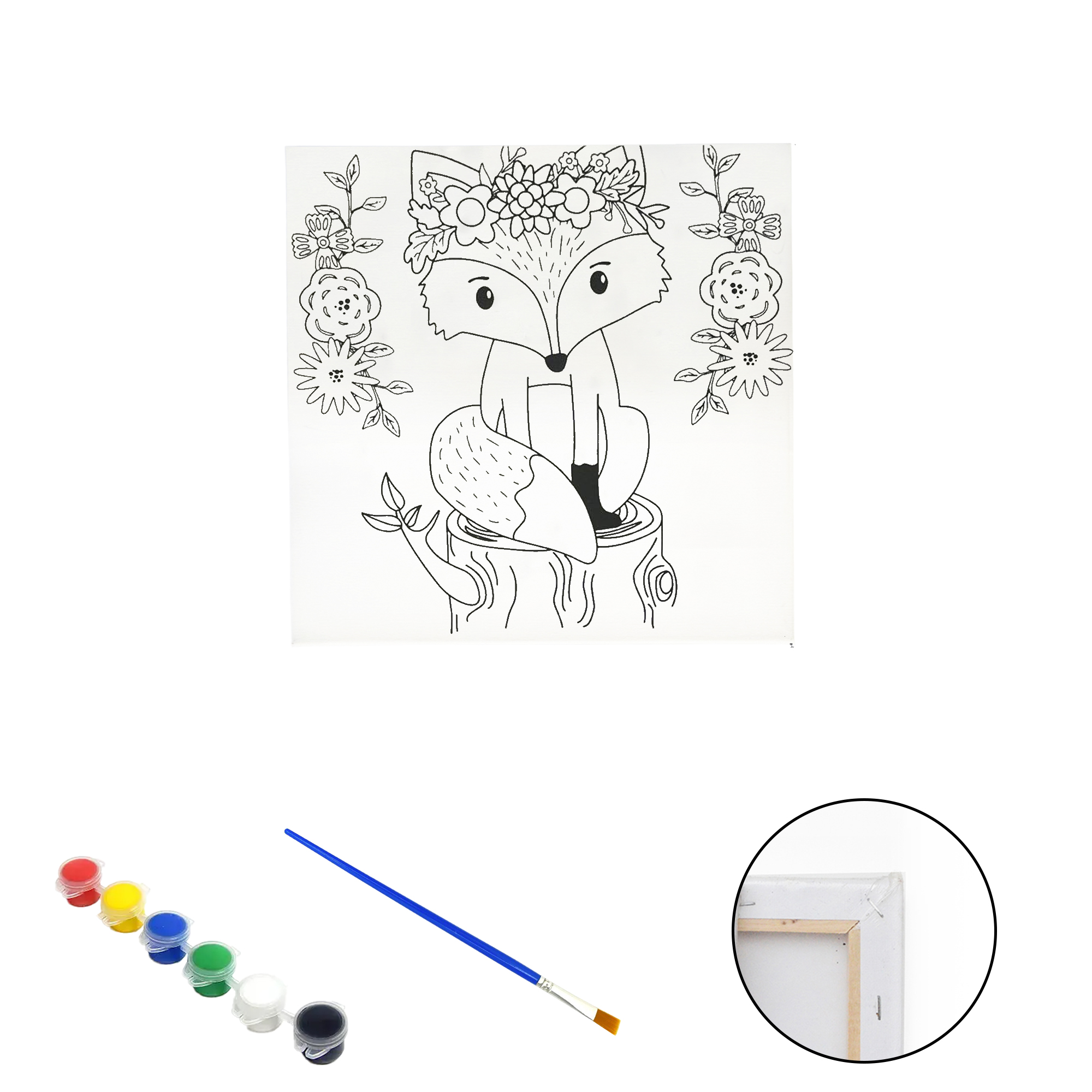 Полотно-розмальовка з контуром на дерев'яному підрамнику "Лисичка", 20*20см., фарби + пензлик в наб., арт.QS20*20-4