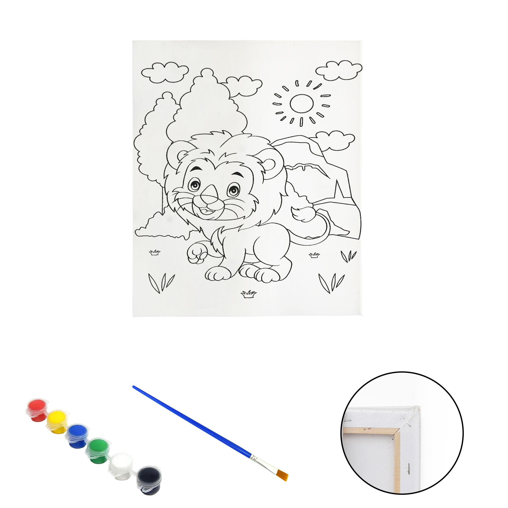 Полотно-розмальовка з контуром на дерев'яному підрамнику "Лев" 20*30см., фарби + пензлик в наб., арт.QS20*30-2