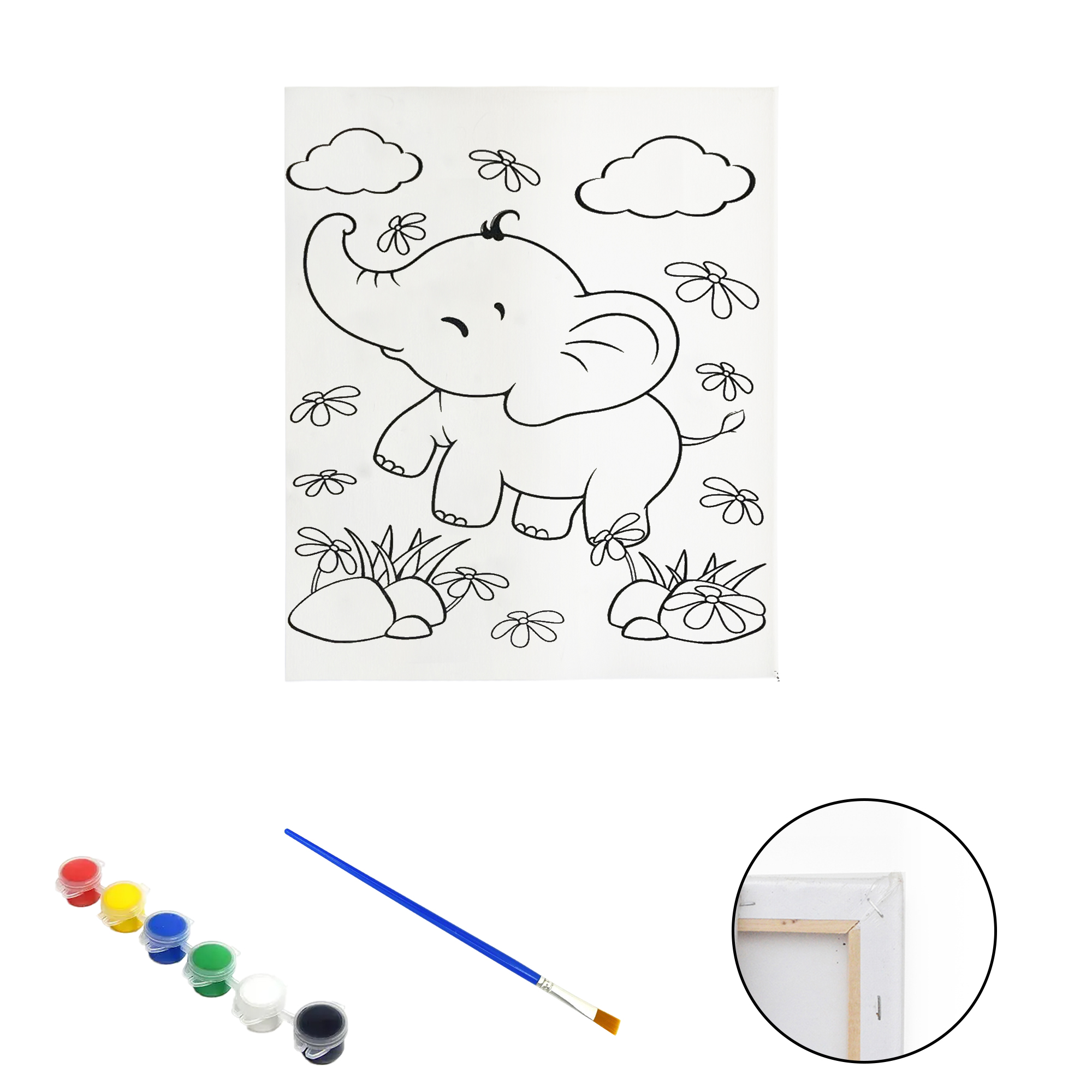 Полотно-розмальовка з контуром на дерев'яному підрамнику "Слоник" 20*30см., фарби + пензлик в наб., арт.QS20*30-5