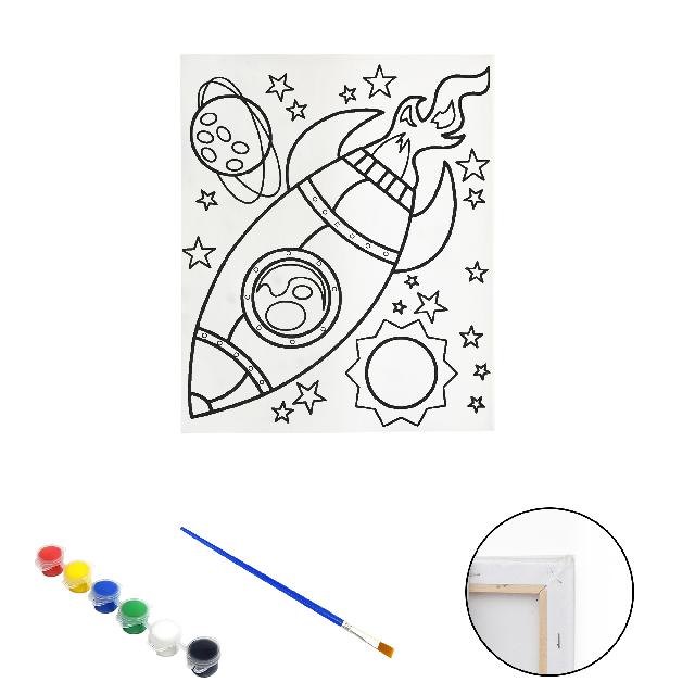 Полотно-розмальовка з контуром на дерев'яному підрамнику "Ракета" 24*30см., фарби + пензлик в наб., арт.QS24*30-1