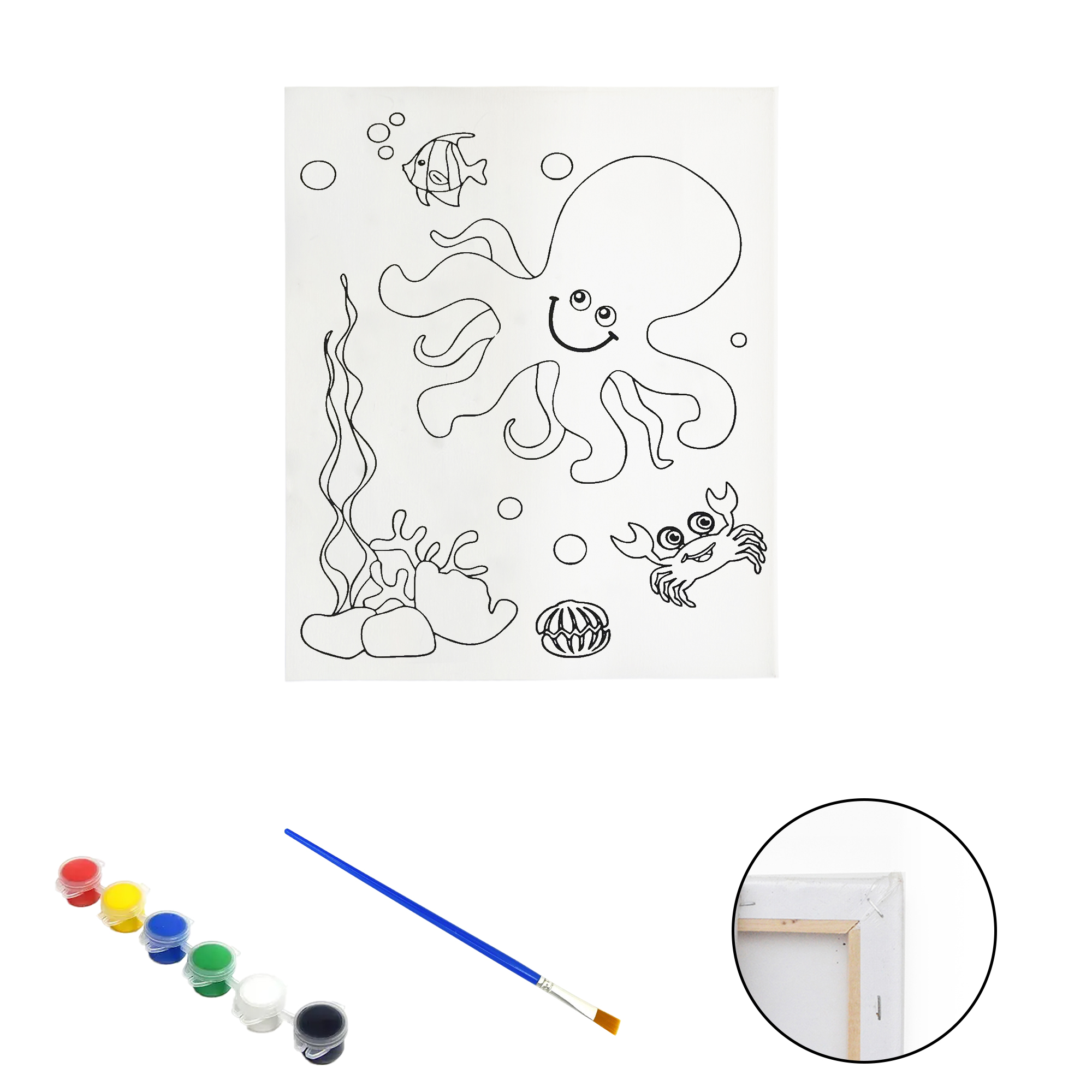 Полотно-розмальовка з контуром на дерев'яному підрамнику "Восьминіг" 30*40см., фарби + пензлик в наб., арт.QS30*40-2